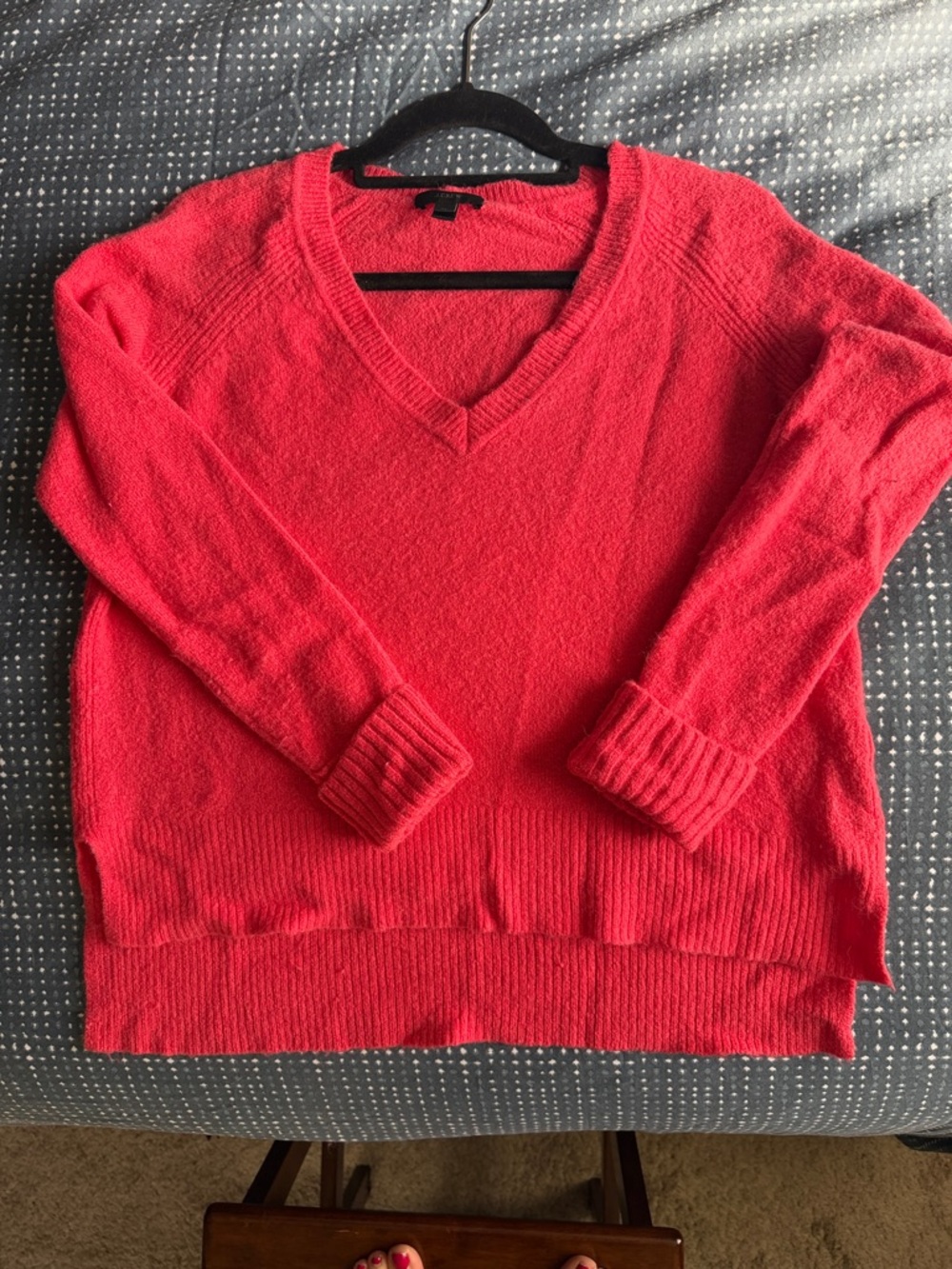 J. Crew Coral V-Neck Sweater, merino wool blend